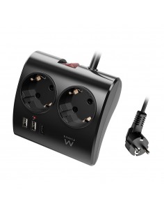 Regleta ewent 2 tomas shucko 2 puertos usb tipo a 1 puerto usb tipo c interruptor negro