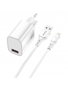 Kit cargador qcharx artemisia 3a 18w + cable usb lightning blanco