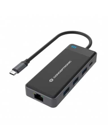 Adaptador conceptronic usb tipo c a gigabit ethernet rj45 - con hub usb 3.2 3 puertos - usb tipo c