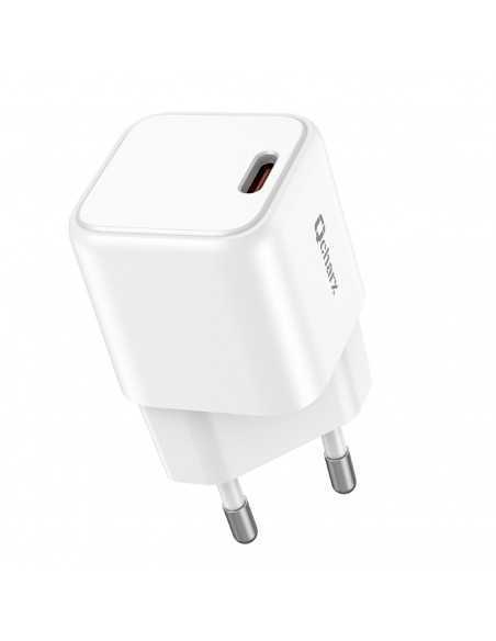 Cargador mini qcharx hera 3a 20w puerto tipo c blanco adaptado a regletas