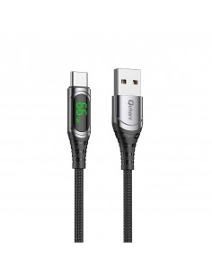 Cable qcharx menorca usb a tipo c 3a 66w - 1 m - aleación aluminio negro cable suave digital display