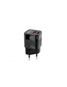 Cargador pared tooq usb - c - pd + usb - a - qc 20w negro