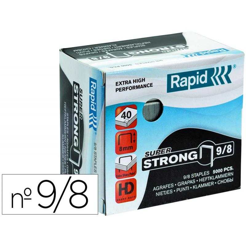 Grapas rapid super strong galvanizadas nº9/8 caja de 5000 unidades - Imagen 1