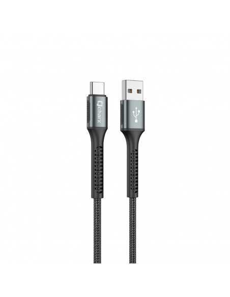 Cable qcharx prague usb a tipo c 3a - 1 m - aleación de aluminio negro cordón de tela suave