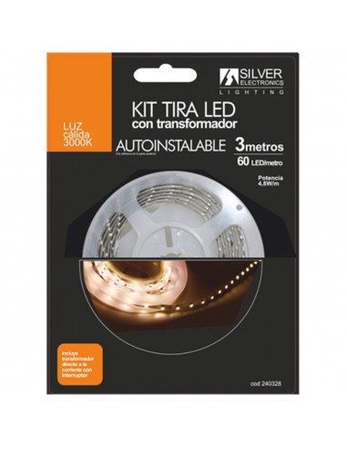 Kit tira led silver electronics 300 lm - m - 3m - 12v - 4.8w - m - 3000k - luz calida