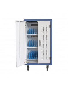 Armario rack de seguridad phasak montado con ruedas goma 30 compart. para portatil tablet y smartphone blanco - azul