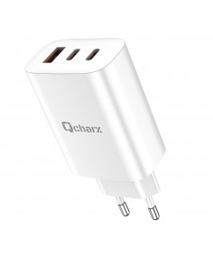Cargador qcharx ares 3a 65w 2 puerto tipo c + usb blanco