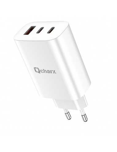 Cargador qcharx ares 3a 65w 2 puerto tipo c + usb blanco