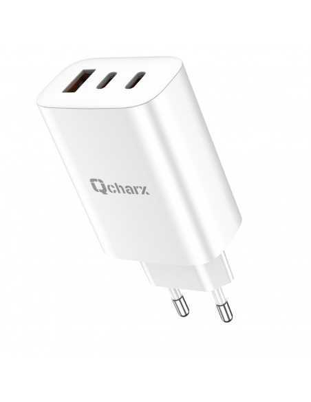 Cargador qcharx ares 3a 65w 2 puerto tipo c + usb blanco