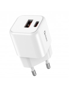 Cargador mini qcharx zeus 3a 20w puerto usb a + tipo c blanco adaptado a regletas
