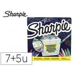 Rotulador sharpie permanente pack de 7 unidades punta fina+ 5 unidades punta ultrafina colores surtidos + - Imagen 1