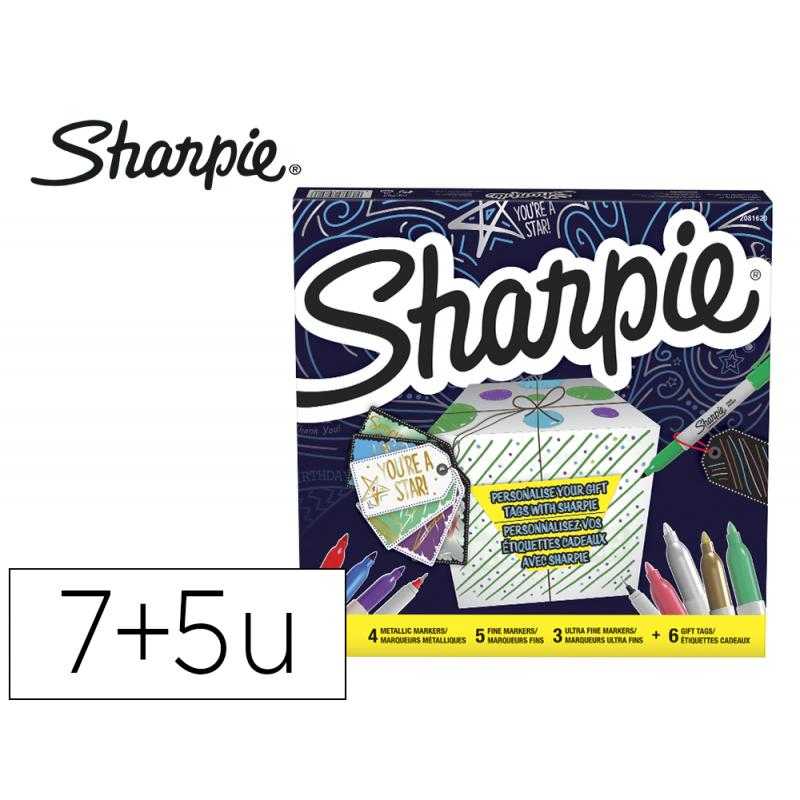 Rotulador sharpie permanente pack de 7 unidades punta fina+ 5 unidades punta ultrafina colores surtidos + - Imagen 1