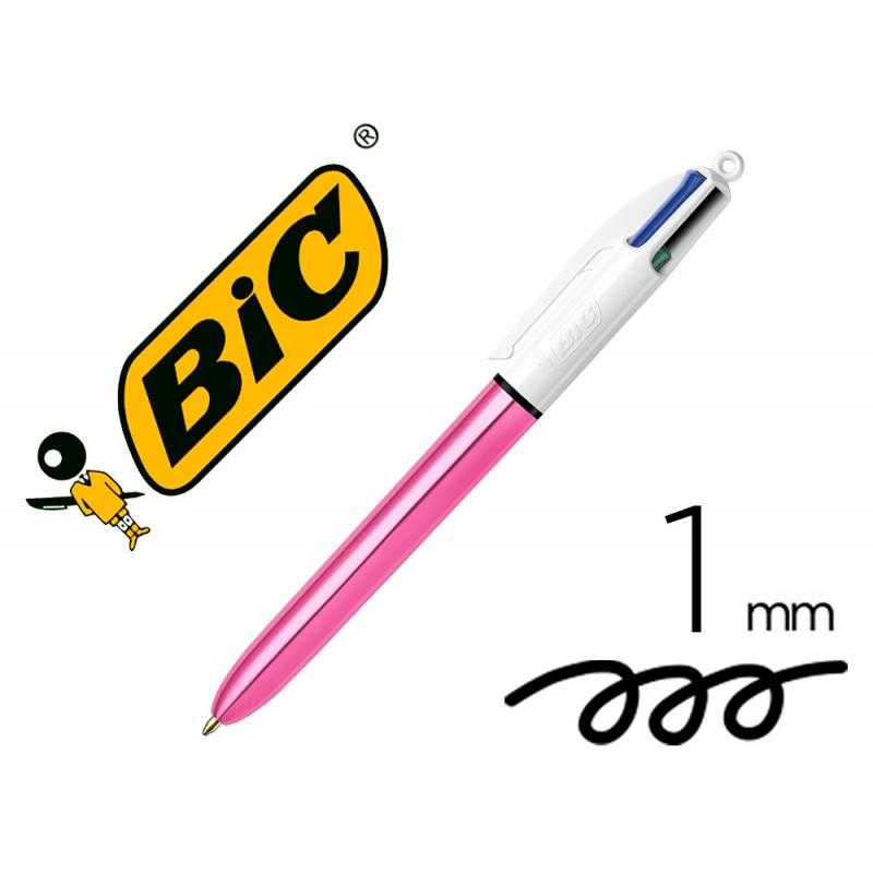 Bolígrafo bic cuatro colores shine rosa punta de 1 mm - Imagen 1