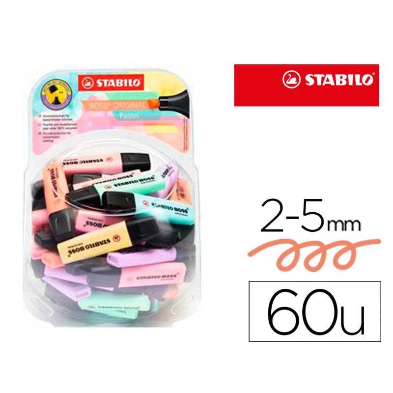 Rotulador stabilo boss fluorescente 70 pastel expositor bombonera de 60 unidades colores surtidos - Imagen 1