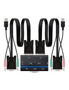 Conmutador kvm nanocable vga usb 1u - 2pc+cable - negro