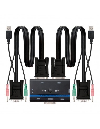 Conmutador kvm nanocable vga usb 1u - 2pc+cable - negro