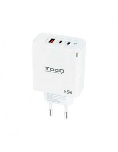 Cargador de pared tooq triple 2xusb - c + usb a blanco 65w