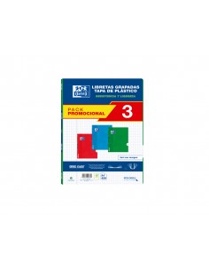 Libreta escolar oxford openflex din a4 48 hojas cuadro 4 mm pack de 3 unidades colores surtidos