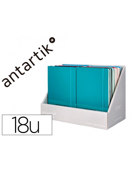 Cuaderno con gomilla antartik note tapa dura expositor de 18 unidades surtidas