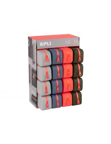 Bolso portatodo apli silicona rectangular 75x185x55 mm expositor de 16 unidades colores surtidos