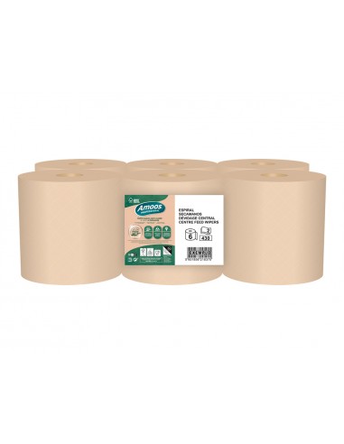 Papel secamanos amoos naturally soft 2 capas pasta cruda paquete de 6 rollos 125 m