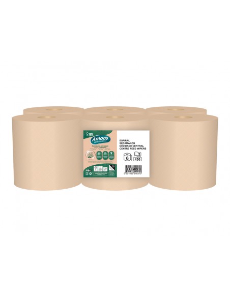 Papel secamanos amoos naturally soft 2 capas pasta cruda paquete de 6 rollos 125 m