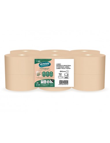 Papel higienico amoos naturally jumbo professional 2 capas pasta cruda paquete de 6 rollos 120 m