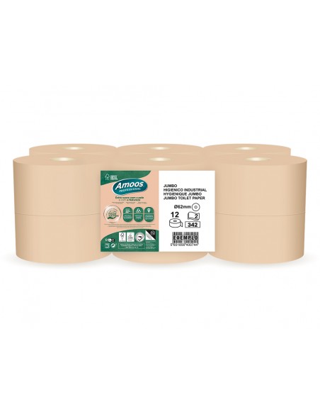 Papel higienico amoos naturally jumbo professional 2 capas pasta cruda paquete de 6 rollos 120 m