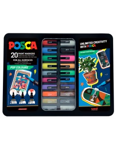Rotulador uni posca pop colours marcador de pintura punta conica maletin metalico de 20 unidades colores