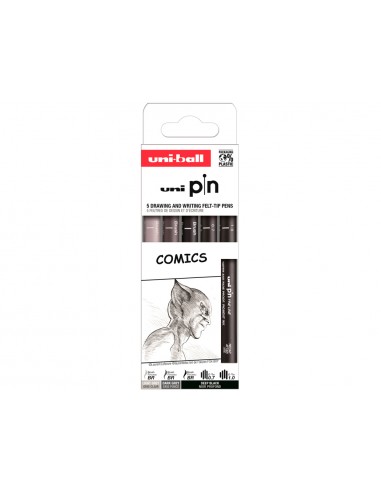 Rotulador uniball pin comics blister de 5 unidades colores surtidos