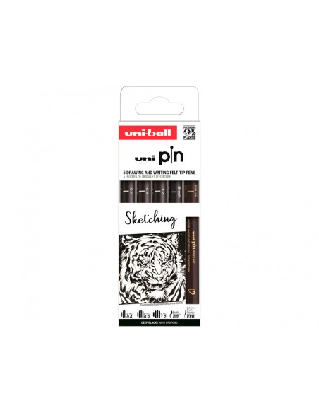 Rotulador uniball pin sketching color negro blister de 5 unidades