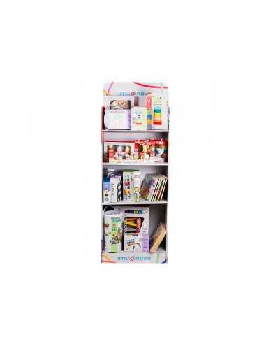 Expositor imaginovo juegos infantiles de suelo carton con 28 juegos y 22 puzles surtidos 60x163x35cm