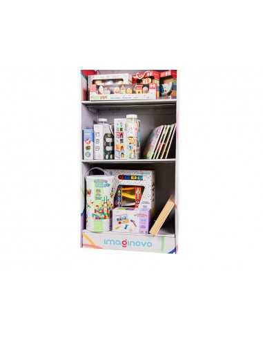 Expositor imaginovo juegos infantiles de suelo carton con 28 juegos y 22 puzles surtidos 60x163x35cm