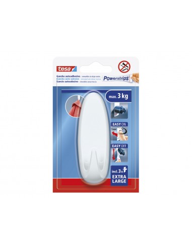 Gancho autoadhesivo tesa powerstrips ovalado hasta 3 kg color blanco