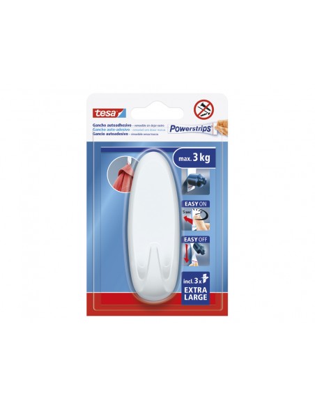 Gancho autoadhesivo tesa powerstrips ovalado hasta 3 kg color blanco