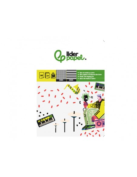 Bloc musica y canto liderpapel pentagrama interlineado 2 mm cuadricula 5mm din a4 24 hojas 100g/m2