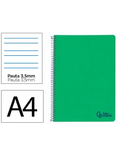 Cuaderno espiral liderpapel a4 wonder tapa plastico 80h 90gr pauta ancha 3,5mm con margen color verde oscuro