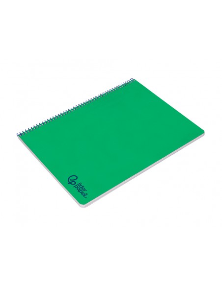 Cuaderno espiral liderpapel a4 wonder tapa plastico 80h 90gr pauta ancha 3,5mm con margen color verde oscuro