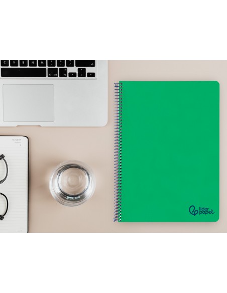 Cuaderno espiral liderpapel a4 wonder tapa plastico 80h 90gr pauta ancha 3,5mm con margen color verde oscuro