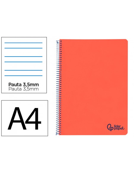 Cuaderno espiral liderpapel a4 wonder tapa plastico 80h 90gr pauta ancha 3,5mm con margen color rojo