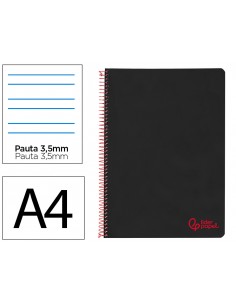 Cuaderno espiral liderpapel a4 wonder tapa plastico 80h 90gr pauta ancha 3,5mm con margen color negro