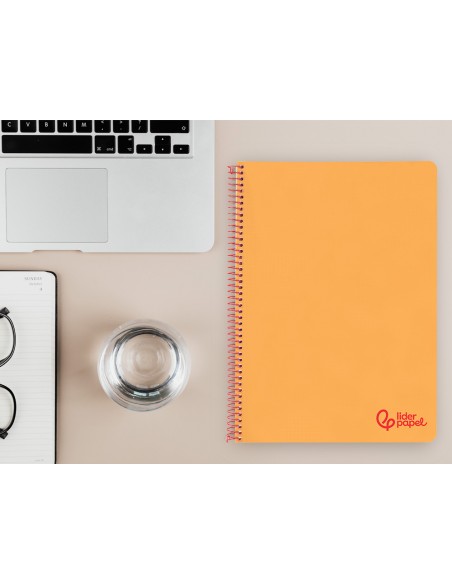 Cuaderno espiral liderpapel a4 wonder tapa plastico 80h 90gr pauta ancha 3,5mm con margen color naranja