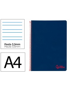 Cuaderno espiral liderpapel a4 wonder tapa plastico 80h 90gr pauta ancha 3,5mm con margen color azul marino