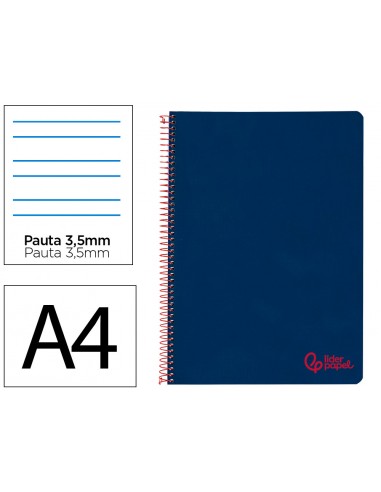 Cuaderno espiral liderpapel a4 wonder tapa plastico 80h 90gr pauta ancha 3,5mm con margen color azul marino