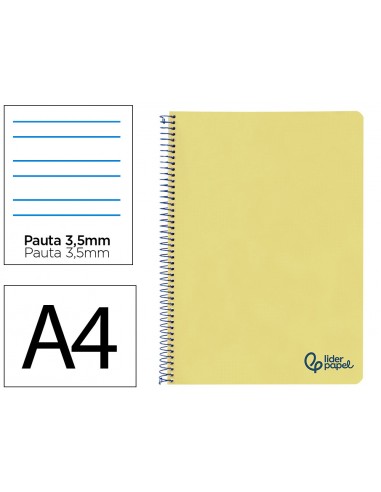Cuaderno espiral liderpapel a4 wonder tapa plastico 80h 90gr pauta ancha 3,5mm con margen color amarillo