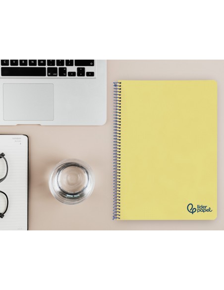 Cuaderno espiral liderpapel a4 wonder tapa plastico 80h 90gr pauta ancha 3,5mm con margen color amarillo
