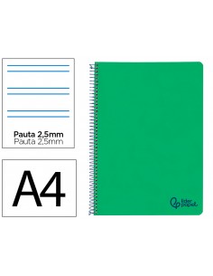 Cuaderno espiral liderpapel a4 wonder tapa plastico 80h 90gr pauta estrecha 2,5mm con margen color verde oscuro