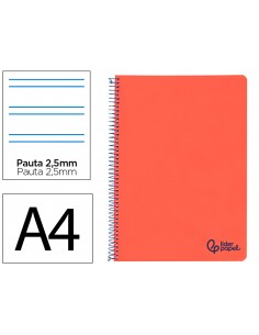 Cuaderno espiral liderpapel a4 wonder tapa plastico 80h 90gr pauta estrecha 2,5mm con margen color rojo