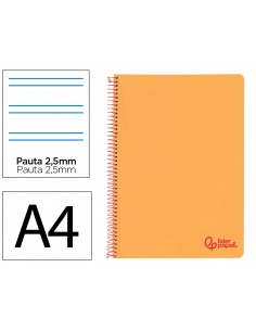 Cuaderno espiral liderpapel a4 wonder tapa plastico 80h 90gr pauta estrecha 2,5mm con margen color naranja