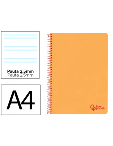 Cuaderno espiral liderpapel a4 wonder tapa plastico 80h 90gr pauta estrecha 2,5mm con margen color naranja